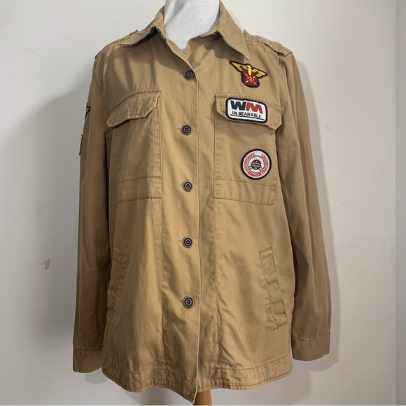 Atmosphere Shacket Utility Top Long Sleeve Cotton Tan Brown + Badges UK 10 - Picture 2 of 16